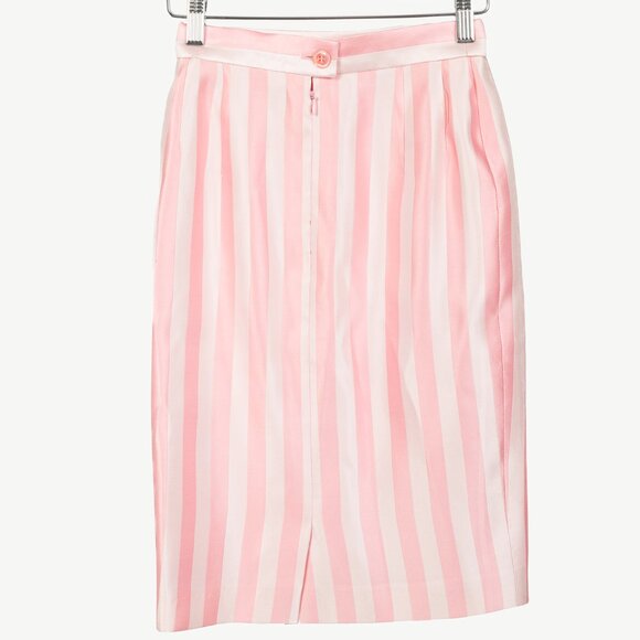 Escada Couture Pink-Striped Silk-Satin Pencil Skirt - Picture 2 of 8